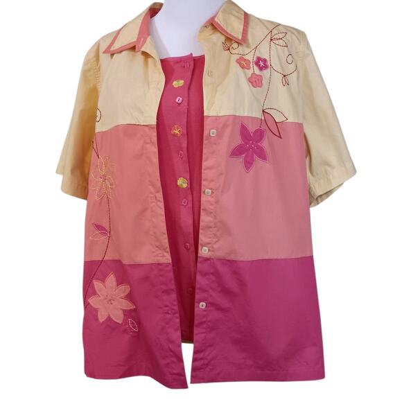 NEW Art to Wear BOBBIE BROOKS Embroidered Combo Top Blouse‎ Shirt 14/16W Floral - Picture 11 of 12